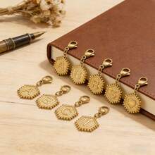 1pc Stainless Steel Gold Plated Hexagonal Letter Charm With Lobster Clasp, Alphabet Heart Pattern Pendant, DIY Keychain Bag Charm Accessories - one-size - View 3