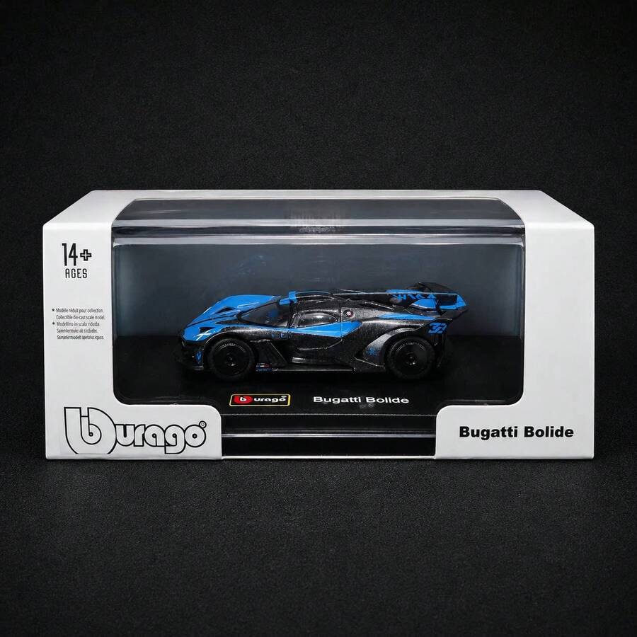 Burago 1:64 比例 Bugatti Bolide 合金模型車，附展示盒與底座，創意收藏品、展示飾品或禮物，適合 14 歲以上 - 藍色 - 查看 1