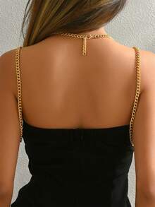 1pc Fashionable European & American New Metal Shoulder Chain Sexy Hollow Body Chain Accessory For Women - Gold - View 4