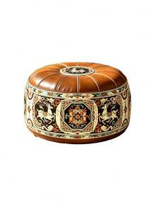 Round Storage Ottoman, Large Capacity Soft Footstool With Hidden Clothes Storage, Padded Seat & Floral Fabric Design, Multifunctional Organizer Stool For Adults, Bedroom Living Room Closet Dorm Home, Space Saving Furniture - Brown - View 5