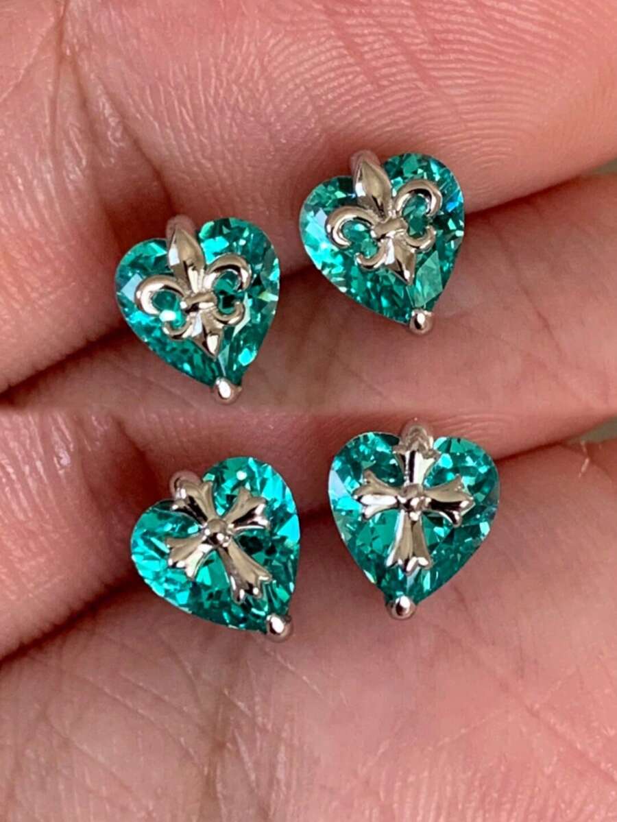 1 Pasang Anting Stud Iris Paraiba, Unik dan Personal, Ukuran Kecil, Nuansa Mewah, Serbaguna, Cocok dengan Warna Kulit - Perak - View 1