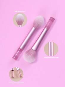 1 Set Pink Transparent Handle Multi-Function Full Makeup Brush Set: Powder Brush, Blush Brush, Foundation Brush, Eyeshadow Brush, Primer Brush, Contour Brush, Randomly Shipped, Essential For Beginners - Pink - View 8