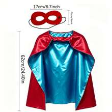 Reversible Red & Green Cape For Kids, Shiny Double-Sided Costume Cloak With Eye Mask Set, Boys & Girls Cosplay Outfit For Holiday Party - Red and Green Cloak + Eye Patch - View 3