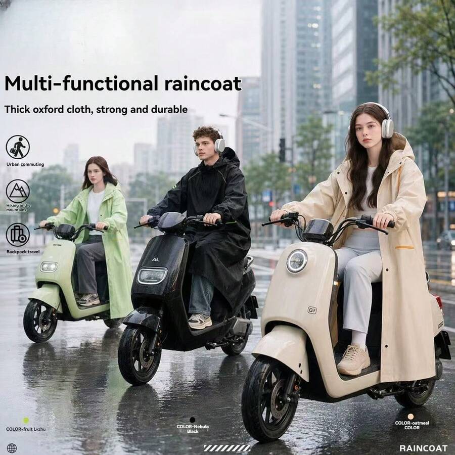Unisex Long Rain Poncho, Oversized Thick Single-Person Waterproof Raincoat, High Collar Full Protection Rain Jacket, Waterproof Design With Foot Coverage, Suitable For Cycling, Commuting, Outdoor Hiking, Travel And Heavy Rain Protection - Multicolor - View 1