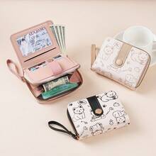 1pc Women's Mini Wallet, Cute Cat Pattern, Small Zipper Coin Purse With Multiple Card Slots And Wrist Strap - Lightweight And Portable, Can Hold Cash, ID Card And Coins, Large Capacity Short Wallet, Fashionable Cute Faux Leather Coin Purse, Suitable For Daily Use, Commuting To Work, Also An Ideal Gift For Friends And Family. - Multicolor - View 3