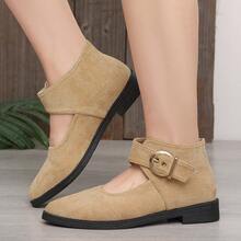 Women's Solid Color Buckle Ankle Strap Open Toe Flat Shoes, Fashion Commuter Shoes, Spring/Autumn - Khaki - View 4