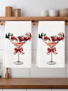 2pcs Santa Claus Kitchen Towels, Cocktail Hand Towels, Polyester Hand Towels With Christmas Pattern, Super Soft Woven Dishcloths, Machine Washable, Ideal For Restaurant, Kitchen, Christmas Holiday Decoration And Gifting ﻿ - Multicolor - View 1
