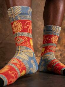 1/3 par kreativa mittvadssockor med totem, jacquard med afrikanskt djurmönster, street style casual, rolig Halloween-present - Multifärgad - Visa 7