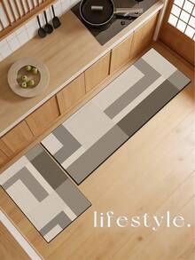 SANJIANGDI 1pc Minimalist Geometric Patchwork Pattern Kitchen Mat, 3.5mm Soft Rubber Material, Absorbent And Easy To Clean, Suitable For Hallway, Bathroom, Living Room, Outdoor Door Mat And Toilet, All Year Round, Suitable For Various Holidays - Multicolor - View 1