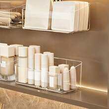 1/2pcs Transparent Vertical Plastic Makeup Organizer Storage Box, Space-Saving Bathroom Vanity Organizer For Lipstick, Skincare, Cotton Pads, Face Masks, Desktop Cosmetic Storage Rack - Multicolor - View 5