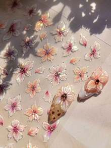 1pc Fall, Autumn, Fall Nails Embossed Flower Coffee Color Nail Stickers, Ins Popular Japanese Style Stationery Nail Art Stickers, Powder Carved Lily Nail Decoration Stickers - Multicolor - View 3