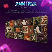 Halloween Embroidered Patchwork Mouse Pad, Ghost Pumpkin Bat Mushroom Moon Folk Art Large Keyboard Desk Mat, Polyester Surface With Non-Slip Rubber Base For Home Office, Study Room, Gaming Desk, Halloween Decor, Autumn Gift - View 2