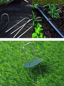 U-Shaped Ground Stakes Set, Galvanized Steel Garden Stakes For Fixing Artificial Turf, Ground Cover, Geotextile, Flower Pot Pipe Network, Slope 3D Mesh, Outdoor Garden Installation Fixing Accessories - A - View 3
