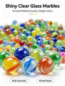30/60/100pcs 1.6cm Colorful Transparent Glass Beads, Bouncy Marbles - Multicolor - View 7