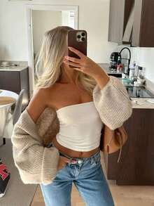 Women's Casual Cute Y2K Rib Crop Minimalist Knitted Sweater Cardigan Spring Fall Going Out Outfits Clothes Back To School Date Festival Long Sleeve - White - View 1