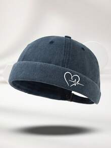 1pc Unisex Black Multi-Color Washed Distressed Heart & ECG Pattern Print Personalized Outdoor Casual Fashion Adjustable Size Washed Bucket Hat Brimless Cap Suitable For Daily Wear Versatile Matching - A - View 15