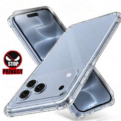 Juego de Protección para Teléfono Apple [1 pieza Protector de Pantalla de Vidrio Templado Anti-Espionaje + 1 pieza Funda de Teléfono Transparente de Cobertura Completa con Airbag en Cuatro Esquinas] Con Protección de Lente, TPU de Gel de Goma Grueso Anti-Caída Anti-Choque Ultra-Fino Duradero Suave de Cuero Protector, Compatible con iPhone 18/17/16/15/14/13 Pro Max