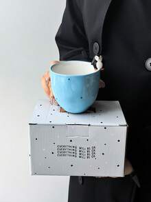 1pc Cute Handheld Ceramic Coffee Mug, Dopamine Healing Style Asymmetrical Ceramic Mug With 3D Animal Relief & Polka Dot Rim, Perfect For Coffee, Latte, Cappuccino, All-Season Handheld Cup - Multicolor - View 15