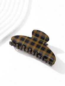 1pc Women's Vintage Color-Block Plaid Curved Large Hair Claw Clip Hair Accessory, Versatile For Daily/Date/Commute - Multicolor - View 9