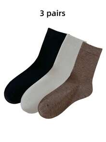 3 Pairs Unisex Solid Color Cotton Long Socks, Simple Flat Soft Comfortable Mid-Calf Socks, Suitable For Men And Women, Autumn/Winter Daily Wear, Business Mid-Calf Cotton Socks - Multicolor - View 8