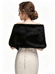 Winter Bride Wedding Dress Fur Shawl Gown Cheongsam Performance Long Cape Cloak Scarf Thickened Fleece Women's - Black - View 5