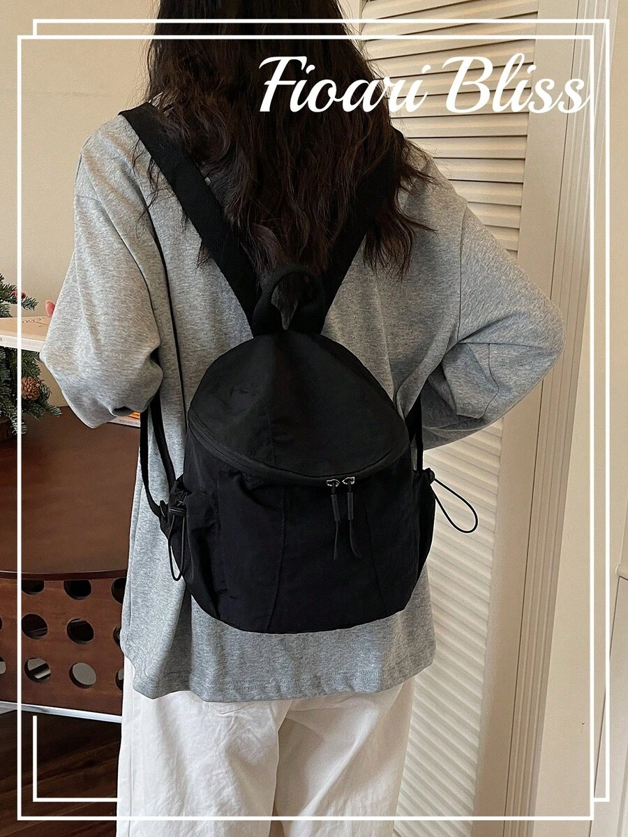 Nylon Fabric Backpack New Fashion Korean Style Double Shoulder Bag Student School Large Capacity Bookbag - Black - View 1