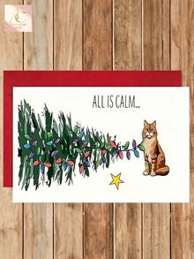 1pc Hilarious Cat Christmas Greeting Card, "All Is Calm" Funny Xmas Card With Mischievous Orange Cat Tangling Christmas Lights, Cute Holiday Stationery, Perfect Gift For Cat Lovers, Blank Inside For Writing Warm Christmas Wishes - One Size Fits All - View 6