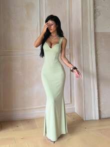 Women's Summer Elegant Dress, Sexy Waist-Cinching Luxury Party Gown, Suitable For Vacation, Beach, Wedding And Evening Events - Green - View 3