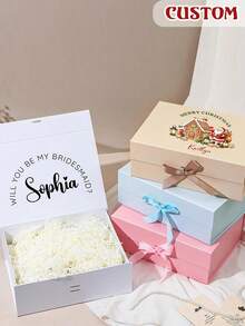 1pc Customized Name Christmas Gift Box, Personalized Santa Claus Pattern Magnetic Folding Gift Box With Ribbon, Merry Christmas Holiday Gift Packaging Box - Multicolor - View 10