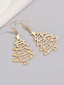 1 Pair Fashionable Creative Versatile Niche Design Hollow Christmas Tree Earrings Suitable For Women's Daily Wear - Gold - View 2