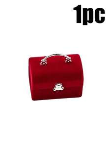 1pc/2pcs Aesthetic Bear Jewelry Box, Jewelry Organizer, Ring Box, Desktop Decor, Velvet Mini Suitcase Style Ring Earring Necklace Storage Box, Ideal Gift For Birthday And Special Occasions - Multicolor - View 12