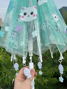 Super Cute Transparent Manual Folding Umbrella, Fresh Cat & Star Print, Comes With Hanging Decor. One-Click Open, Lightweight And Compact For Easy Storage. High Aesthetic Value, Perfect For Rainy Day Photos, Daily Commute, Cute Gift For Girls. - Umbrella - View 6
