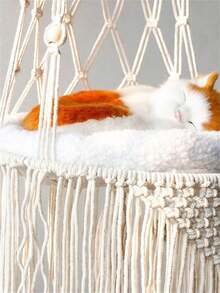 1pc Bohemian Style Cat Hammock, Hand-Woven Cotton Rope Pet Basket - Suitable For All Seasons, Decorative Hanging Cat Cradle Hammock For Living Room And Balcony - A-style With Hanging Strap - View 7