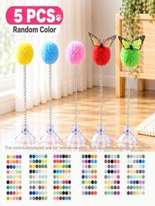 1/3/5pcs Random Mixed Color Indoor Cat Interactive Toys, Durable Metal Spring Plush Ball Cat Teaser Wand With Suction Cup Base, Battery-Free, Stimulates Hunting Instinct, Suitable For All Cat Breeds Pet Toy - Multicolor - View 14