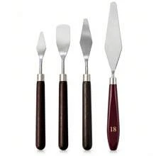 4pcs Red-Brown Stainless Steel Palette Knife Set, Oil Painting Scraper, Detail Paint Texture Tool, Painting Palette Knife - Sets - View 1