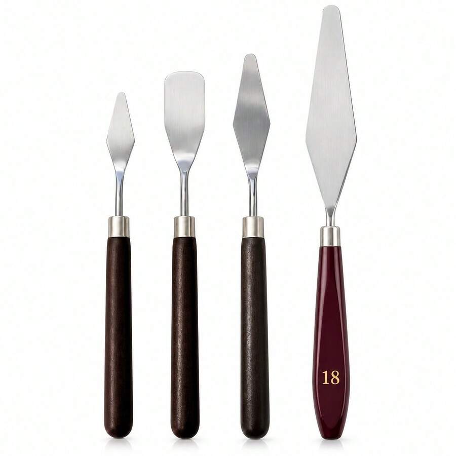 4pcs Red-Brown Stainless Steel Palette Knife Set, Oil Painting Scraper, Detail Paint Texture Tool, Painting Palette Knife - Sets - View 1