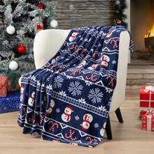 1pc Christmas Gingerbread Man Flannel Digital Print Blanket, Living Room Sofa Decor Nap Throw Blanket, Christmas Gift Blanket - Blue - View 1