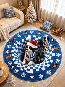 1 pc Keset Pintu Natal Motif Kotak-kotak Biru & Putih Border Collie, Hadiah Natal, Karpet Kecil, Keset Selamat Datang, Karpet Lantai, Keset Pintu Luar, Karpet Dapur, Dekorasi Rumah, Keset Pintu Depan, Karpet Area, Keset Luar Ruangan - MultiWarna - View 2