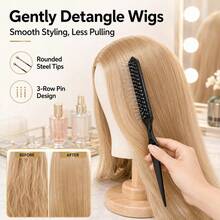 4 Pcs Synthetic Wig Brush Set, Steel Bristle Wig Combs For Synthetic Hair - Black - View 4
