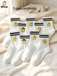 1/5/9 Pasang Kaos Kaki Pria Motif Kartun Bebek Kuning Lucu Setengah Betis Garis-garis Kasual Olahraga Streetwear Kaos Kaki Pasangan - MultiWarna - View 13