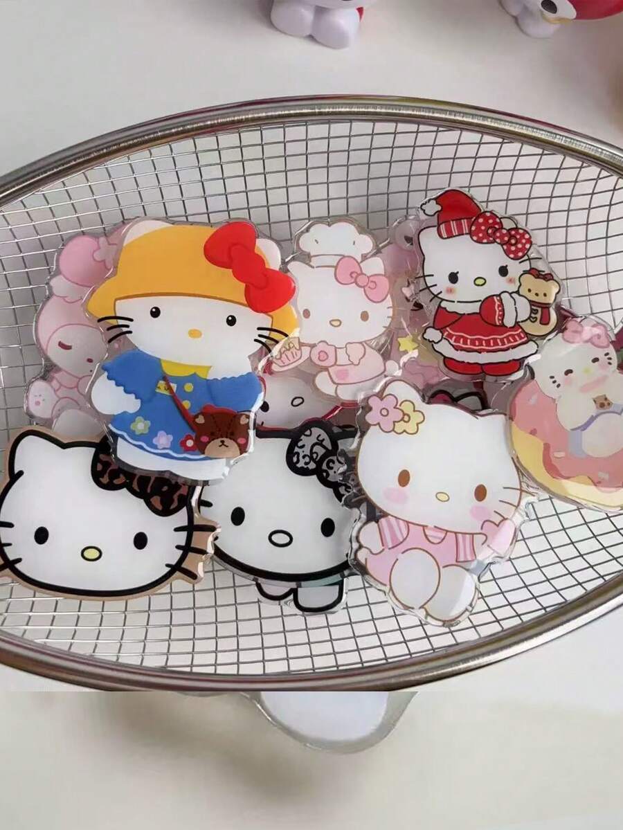 SANRIO 1pc Multi-Functional Cartoon Dress-Up Kitten Acrylic Airbag Phone Grip, Multiple Cute Outfit Kitten Patterns, Clear Acrylic Material, Foldable & Retractable Airbag, Self-Adhesive Sticker For Phone Back, Support Horizontal & Vertical Video Playback, With Stand, Finger Grip & Anti-Drop Functions, Creative Holiday Birthday Gift, Unisex, Top Choice For Daily Use & Gifting - Multicolor - View 1