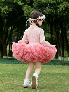 1pc Girls Cute Fancy Dreamy Sweet Princess Colorblock Heavy Work Layered Ruffled Tulle Cake Tutu Skirt Birthday Gift Christmas Thanksgiving New Year Party Banquet All Seasons Wear - Watermelon Pink - View 3