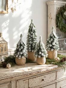 1pc Desktop Realistic Christmas Tree, Vintage Snowy Mini Pine Branch Tree With Burlap Base, Fireplace Mantel Holiday Decoration - Style 2 - View 10