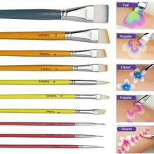 Yutiars 10pcs Rainbow Multicolor Nylon Paint Brush Set, Round Head, Pointed Head, Flat Head, Angled Head, Multi-Model Combination Brushes, Fine Line And Large Area Painting, Suitable For Watercolor, Acrylic, Oil Painting, Model Painting, Stone Painting, Hand Drawing, DIY Art Painting Tools - Multicolor - View 4