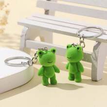 2pcs Multicolor 3D Flocked Funny Frog Keychain Pendant Green Frog Cute Car Key Chain Bag Charm - Multicolor - View 5