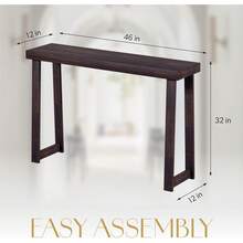 Mesa consola de madera maciza (46 x 12 x 32 pulgadas) - Mesa estrecha de entrada y pasillo, mesa de sofá para sala de estar/vestíbulo, fácil montaje - Negro - Ver 5