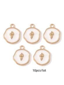 10pcs Random Assortment Ocean Series Gold Oil Drop Alloy Pendants Starfish Shell Gentle Cute DIY Handmade Necklace Bracelet Jewelry Women Gift - Multicolor - View 10