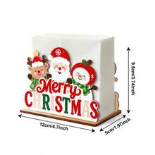 1pc Colorful Merry Christmas Wooden Napkin Holder, Cute Santa Claus Reindeer Snowman Snowflake Desktop Napkin Storage Box, Kitchen Tabletop Paper Towel Rack, Home Christmas Party Centerpiece Decoration - View 3