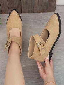 Women's Fashion Pointed Toe Plus Size Beige Suede Hollow Buckle Ankle Boots & Ankle Boots, Spring Autumn - Beige - View 10