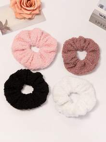 6pcs Solid Color Large Teddy Fleece Scrunchies Hair Accessories, Suitable For Women's Autumn/Winter Daily Versatile Hair Accessories - Multicolor - View 4